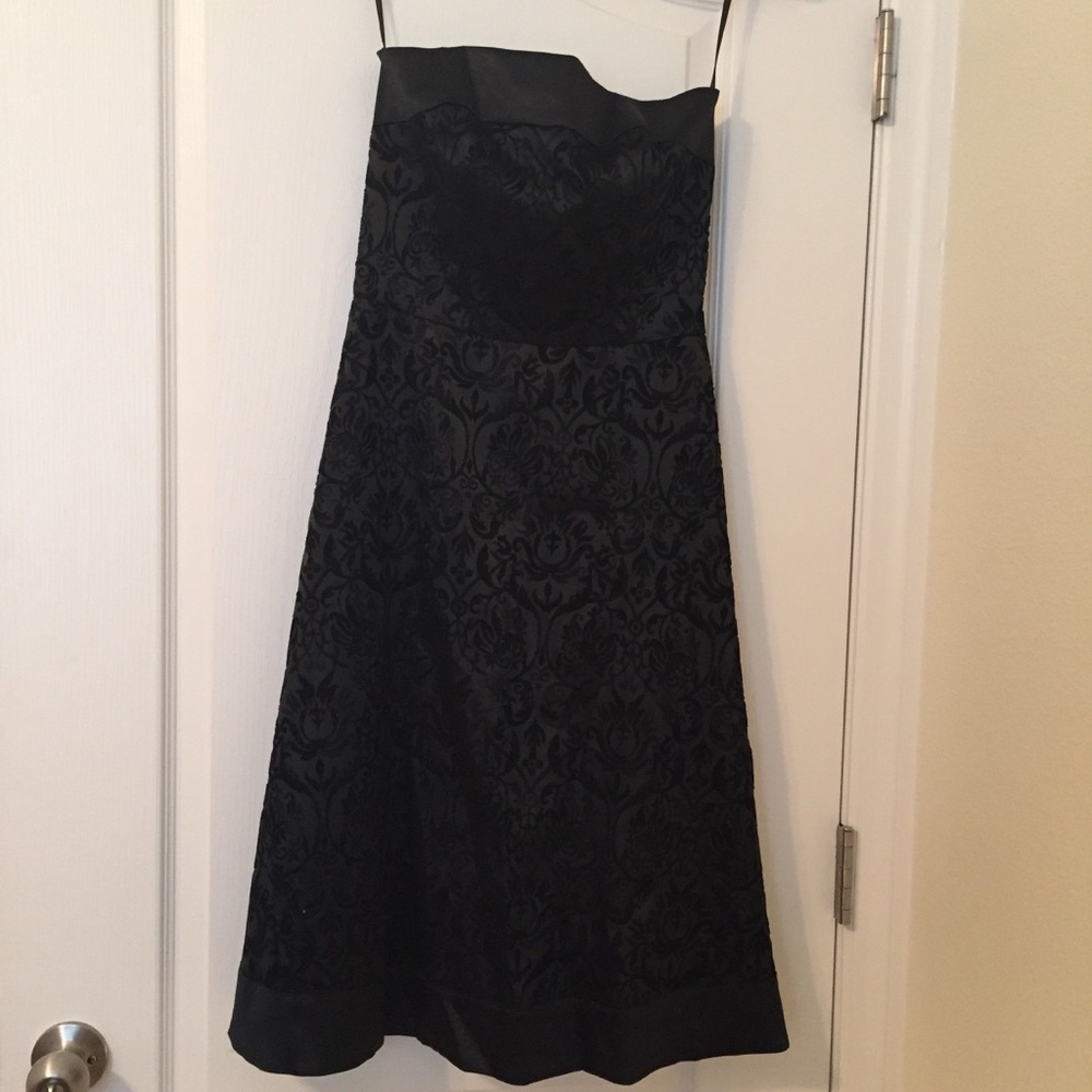 Strapless Black Velvet and Satin Trim Dress